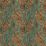 Feather Design Fabric - Leopard Coffee & Aqua Feather