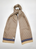 Cream and Blue Geometric Silk Scarf