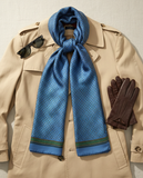 Blue and Green Geometric Silk Scarf