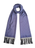 Navy and Light Blue Geometric Silk Scarf with Hand Knotted Navy Tassels
