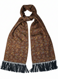 Brown Paisley Scarf with Navy Blue Tassels Hand Knotted