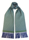 Green Silk Scarf with Hand Knotted Navy Tassels
