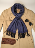 Navy and White Small Dot Scarf with Hand Knotted Navy Tassels