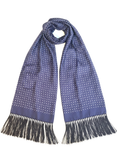Navy & White Silk Scarf with Hand Knotted Navy Tassels