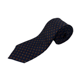 Navy Brown Geometric Flower Printed Silk Tie