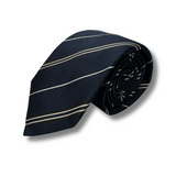 Classic Navy & Brown Striped Woven Skinny Silk Tie Hand Finished