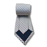 White, Red & Blue Motif Woven Silk Tie Hand Finished