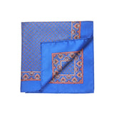 Cobalt Blue and Red Circle Neat Pocket Square with a Paisley Border