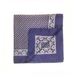 Navy and Red Circle Geometric Silk Pocket Square with a Paisley border