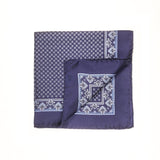 Navy and White Circle Neat Pocket Square with a Paisley Border