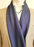 Navy and Light Blue Dot Scarf with Hand Knotted Navy Tassels