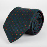 Green Neat Flower Woven Silk Tie Hand Finished - British Made