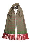 Green and Red Geometric Scarf with Hand Knotted Red Tassels