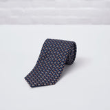 Navy Brown Floral Printed Silk Tie - British Made