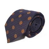 Navy Flower Woven Silk Tie Hand Finished - British Made