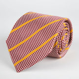 Red Houndstooth With Stripe Woven Silk Tie Hand Finished