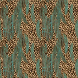 Feather Design Fabric - Leopard Coffee & Aqua Feather
