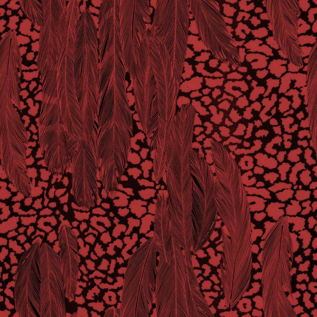 Feather Design Fabric - Leopard Red & Black Feather