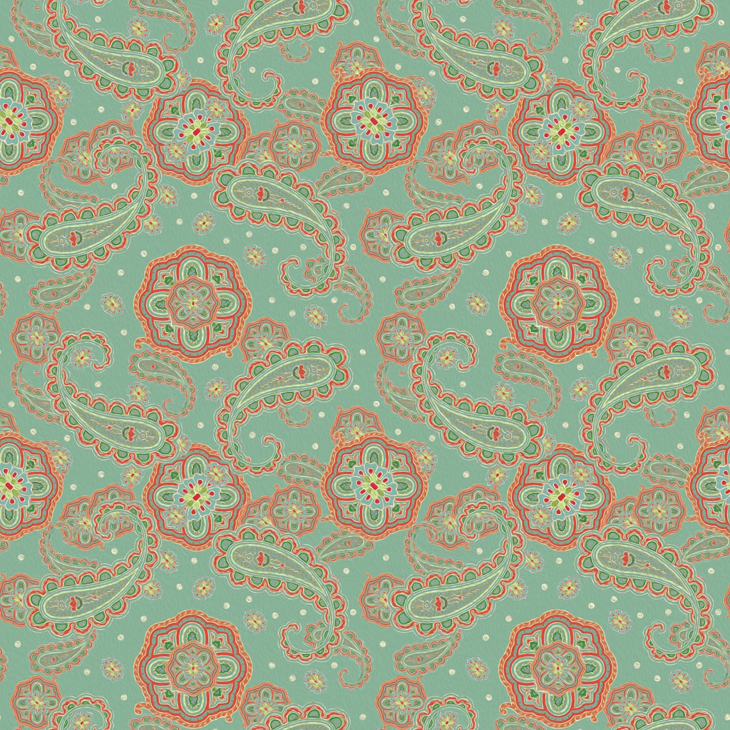 Paisley Design Fabric - Messy Spot Mint Oil Painting