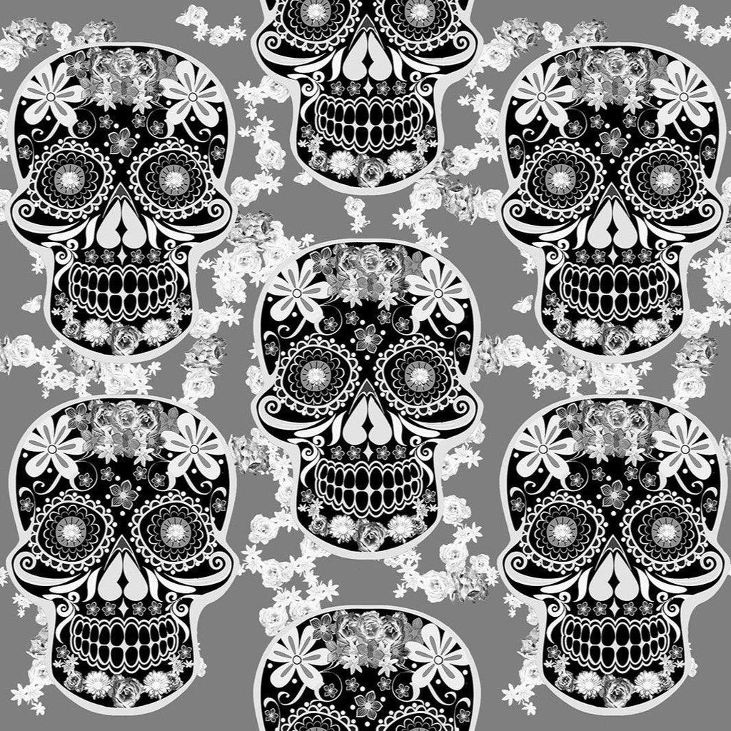 Skull Design Fabric - Charcoal