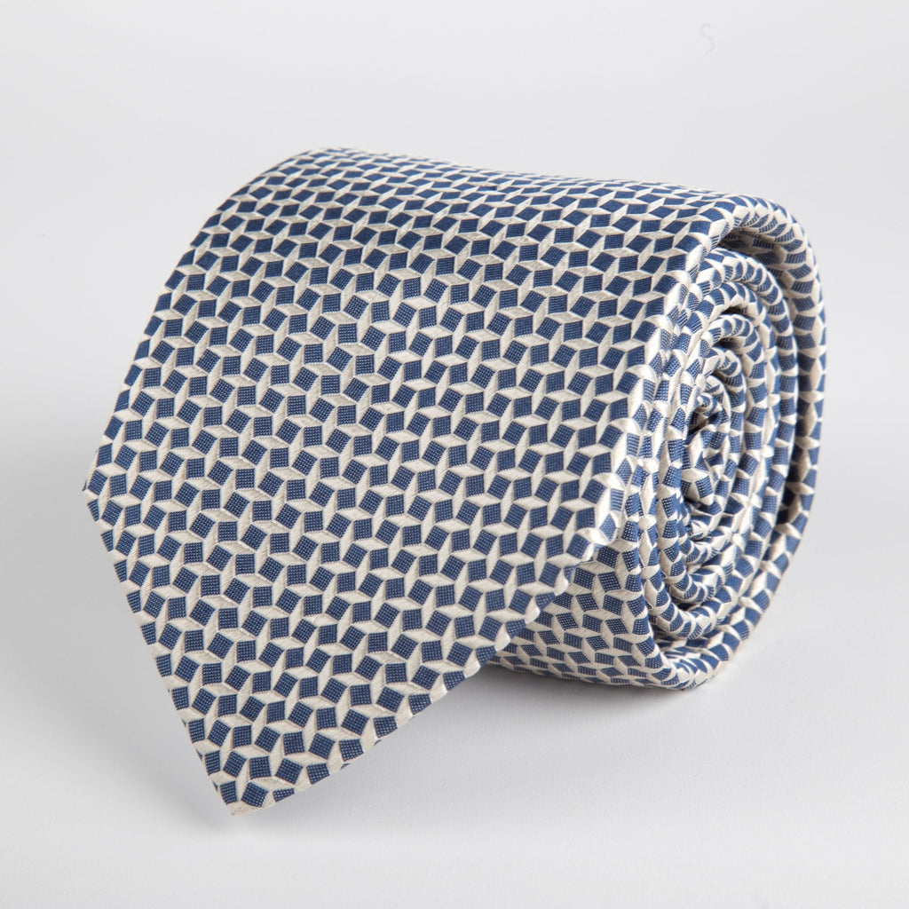 Blue Geometric Diamond Woven Silk Tie - British Made – R A Smart
