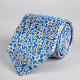 Blue Floral Woven Silk Tie Hand Finished - British Made