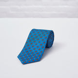 Blue Geometric Flower Printed Silk Tie - British Made