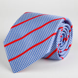 Blue Houndstooth With Stripe Woven Silk Tie - British Made