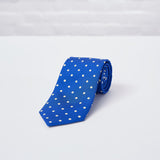 Blue Large Spot Printed Silk Tie - British Made