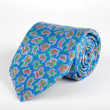 Blue Paisley Printed Silk Tie - British Made