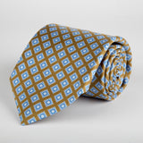 Brown Geometric Flower Block Printed Silk Tie - British Made