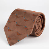 Brown Pheasant Woven Silk Tie Hand Finished - British Made