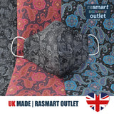 Face Mask - Black & Blue Paisley Design - 100% Pure Cotton - British Made