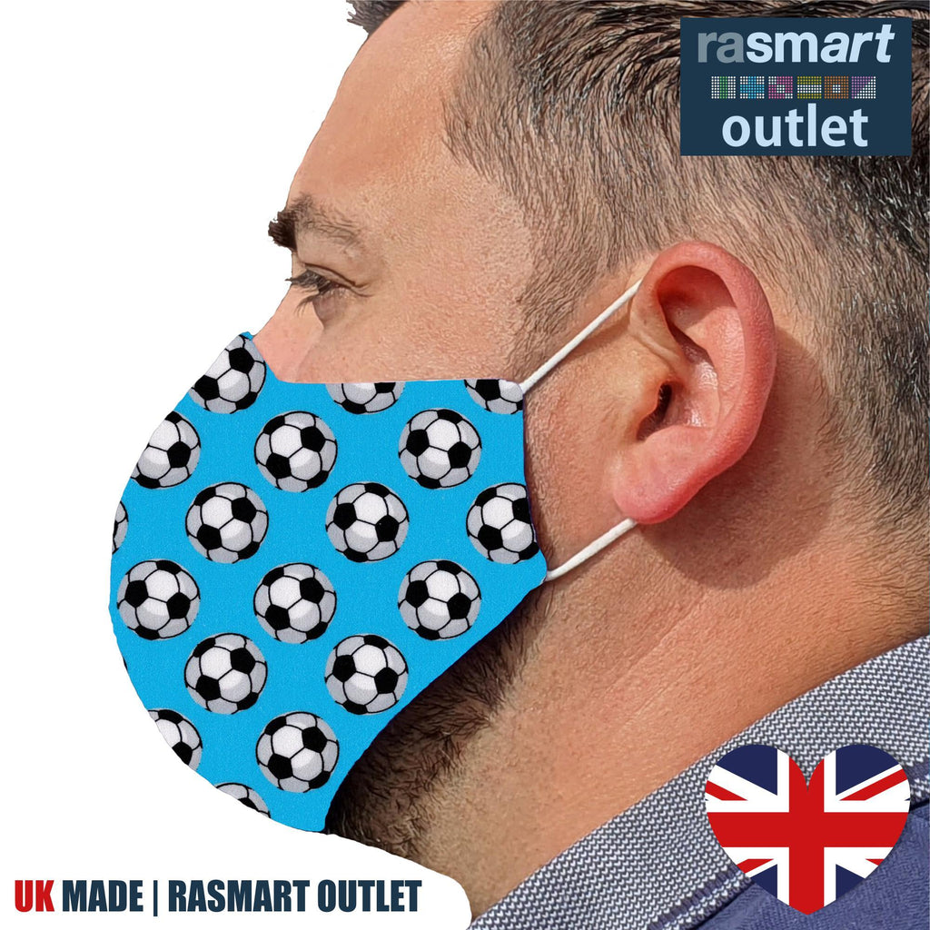 Face Mask - Blue Football Design - 100% Pure Cotton - British Made
