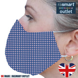 Face Mask - Blue Square Design - 100% Pure Cotton - British Made