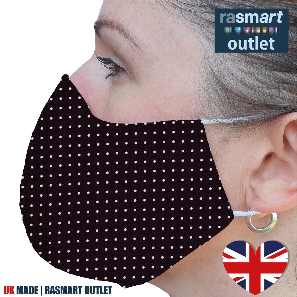 Face Mask - Brown & White Spots Design - 100% Pure Cotton - British Made