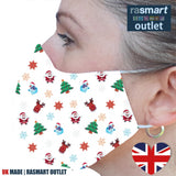 Face Mask - Christmas Festive Fun Design - 100% Pure Cotton - British Made