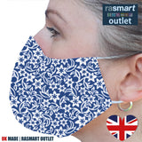 Face Mask - Floral Blue Design - 100% Pure Cotton - British Made