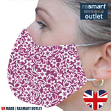 Face Mask - Floral Pink Design - 100% Pure Cotton - British Made