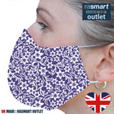 Face Mask - Floral Purple Design - 100% Pure Cotton - British Made