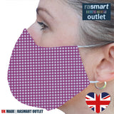 Face Mask - Fuschia Square Design - 100% Pure Cotton - British Made
