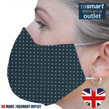 Face Mask - Grey & White Spots Design - 100% Pure Cotton - British Made