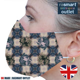Face Mask - Mosaic Beige Design - 100% Pure Cotton - British Made