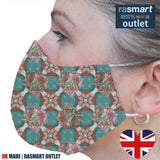 Face Mask - Mosaic Blue Design - 100% Pure Cotton - British Made