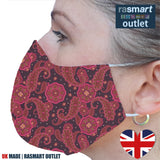 Face Mask - Pink Paisley Design - 100% Pure Cotton - British Made