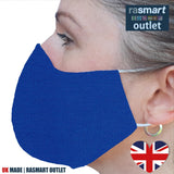 Face Mask - Plain Blue Design - 100% Pure Cotton - British Made