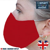 Face Mask - Plain Red Design - 100% Pure Cotton - British Made