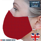 Face Mask - Red & Blue Spots Design - 100% Pure Cotton - British Made