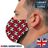 Face Mask - Red Football Design - 100% Pure Cotton - British Made