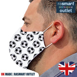 Face Mask - White Football Design - 100% Pure Cotton - British Made